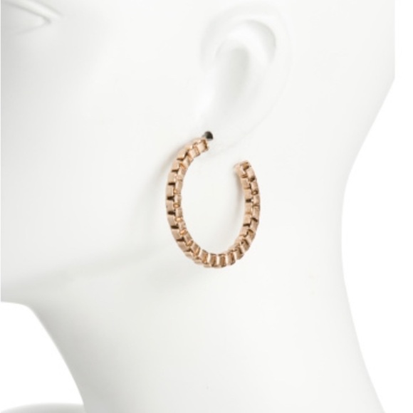AllSaints Large Frozen Box Chain Hoops Gold Tone Earrings Womens Jewelry New - Picture 2 of 4